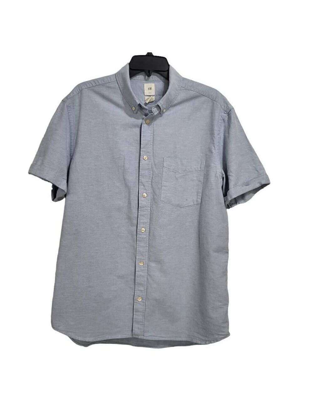 H&M L.O.G.G blue cotton short sleeve button down collared shirt‎ size lg